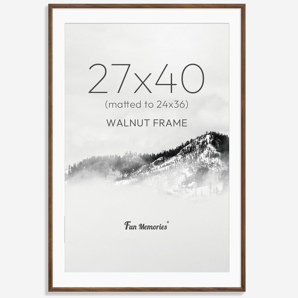Fun Memories 27x40 Solid Oak Poster Frame Walnut Finish Matted 24x36 Plexiglass